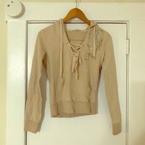 Mur Mur Tan Floral Embroidered Hooded Sweater‎ XS